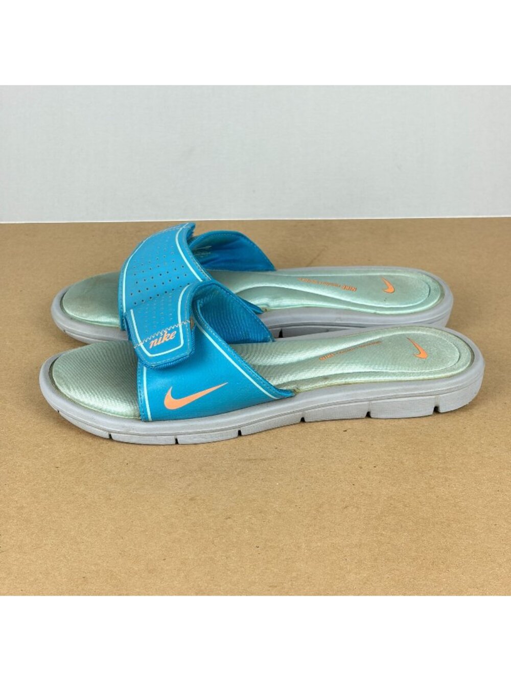 Nike Comfort Footbed Slide Sandals Womens 10 Blue Gray Slip On Cushioned